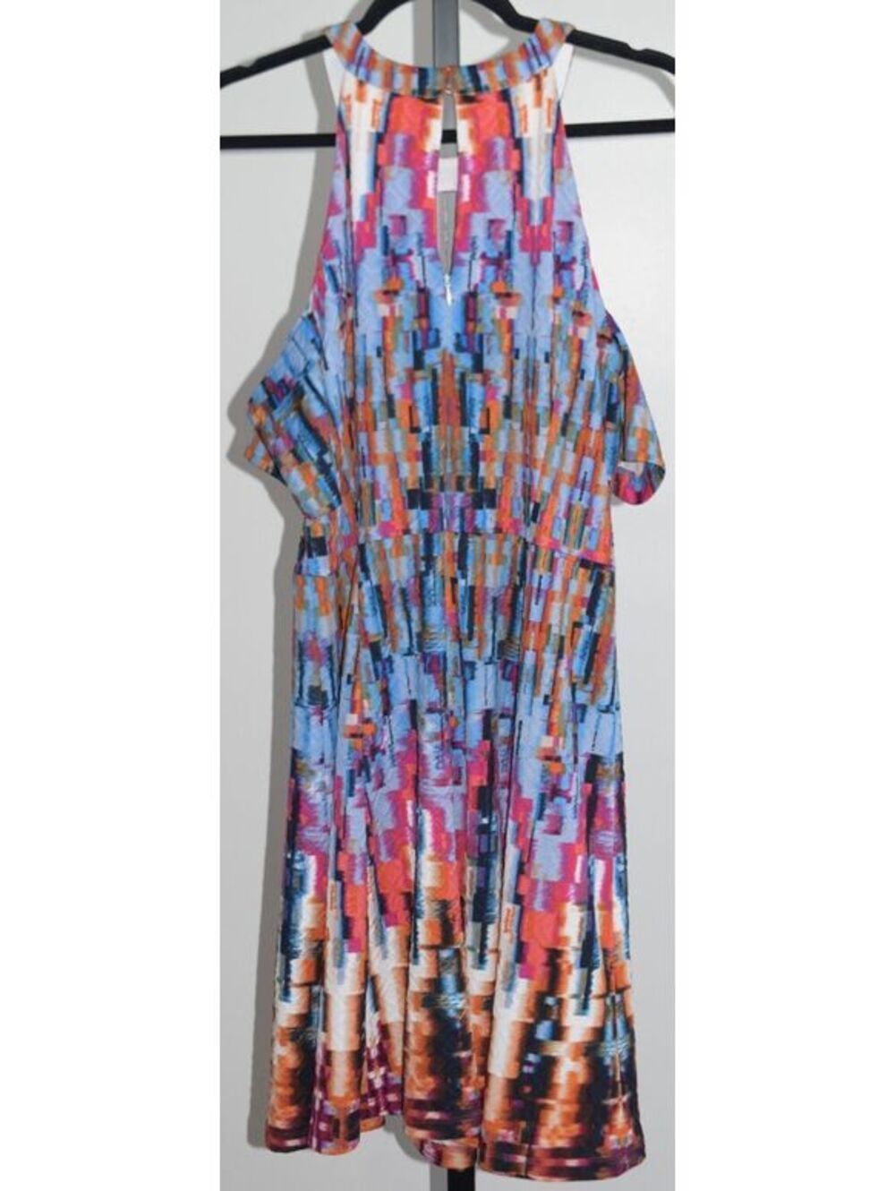 London Times Petite Womens Size 12P Multicolor Print Cold Shoulder A Line Dress